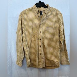 Eddie Bauer M Button Down Shirt Mens Yellow‎ White Check 100% Cotton